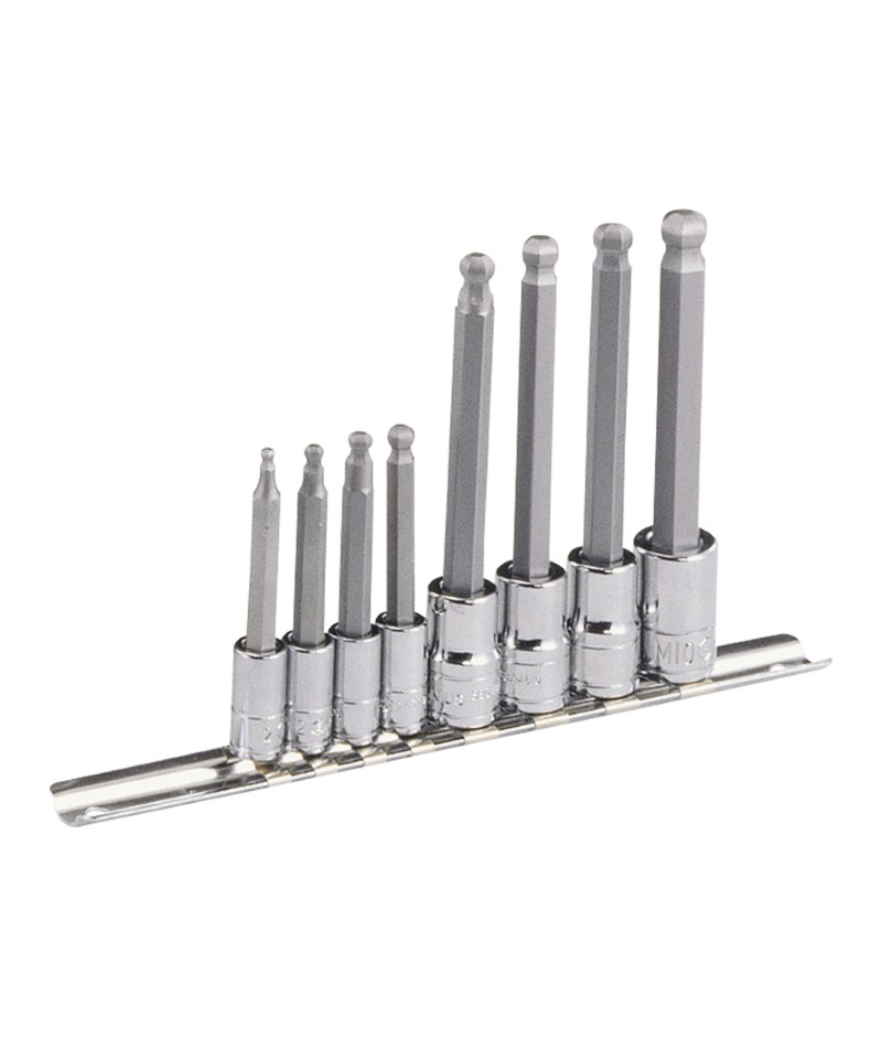 8 Piece 1/4″ & 3/8″ Dr. Metric Wobble Hex Bit Socket Set (Long)