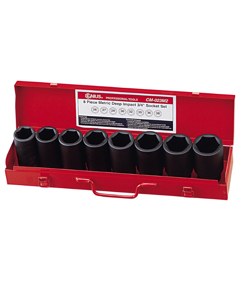 8 Piece 3/4″ Dr. Metric Deep Impact Socket Set Cr-Mo