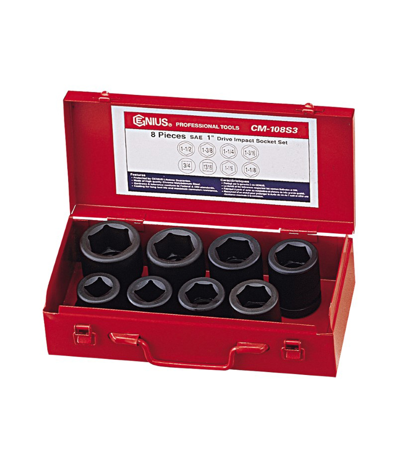 8 Piece 1″ Dr. Metric Impact Socket & Budd Wheel Socket Set Cr-Mo