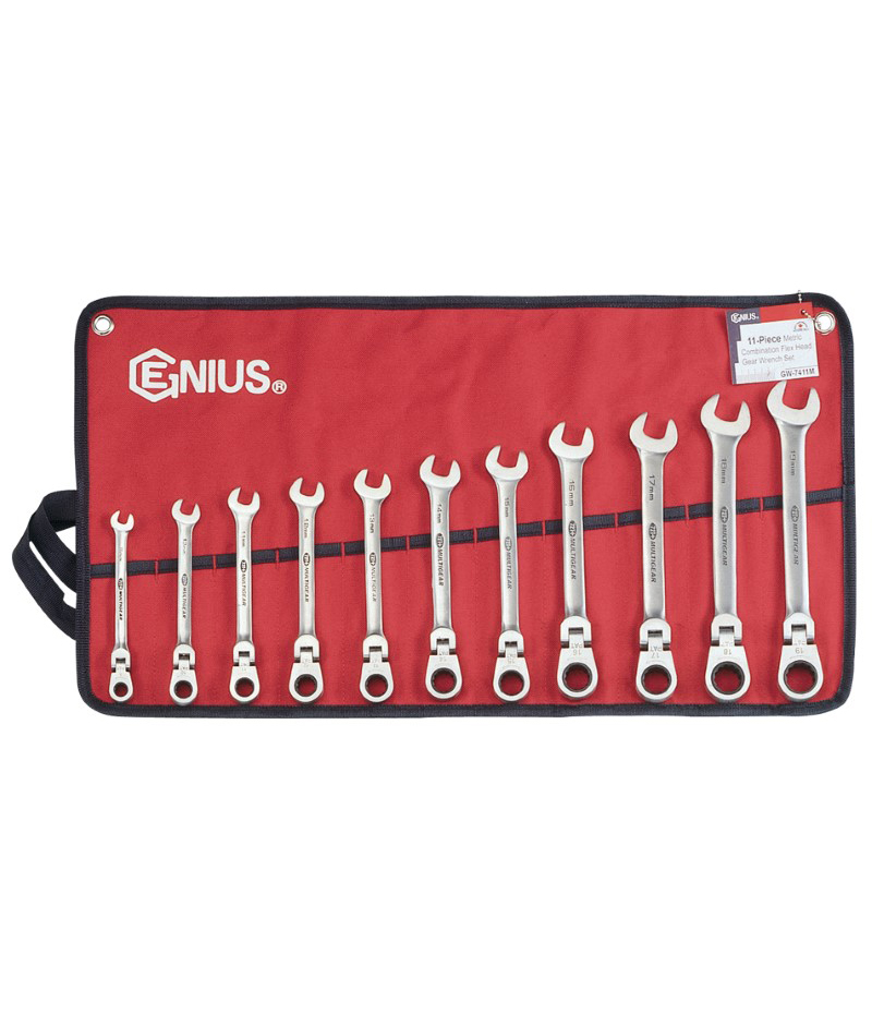 11 Piece Stainless Steel Metric Combination Flex Head Ratcheting Wrench Set