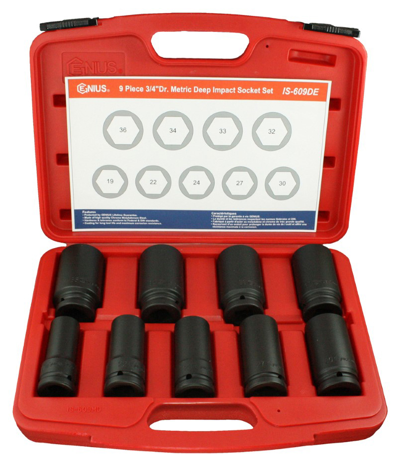 9 Piece 3/4″ Dr. Metric Deep Impact Socket