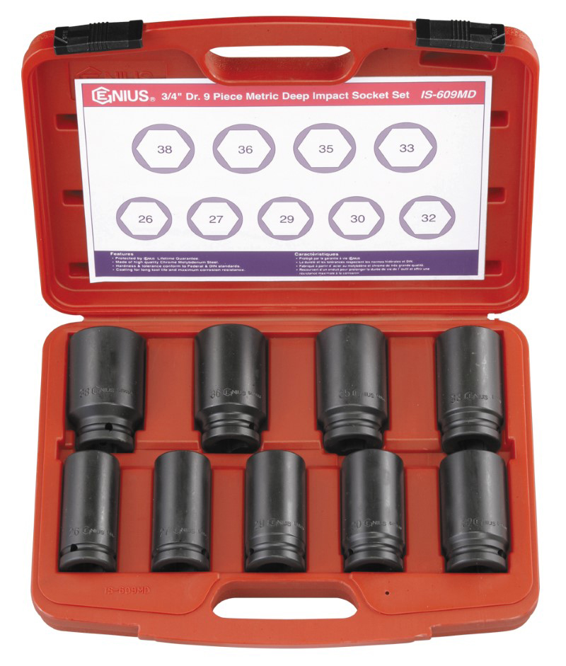 9 Piece 3/4″ Dr. Metric Deep Impact Socket Set Cr-Mo