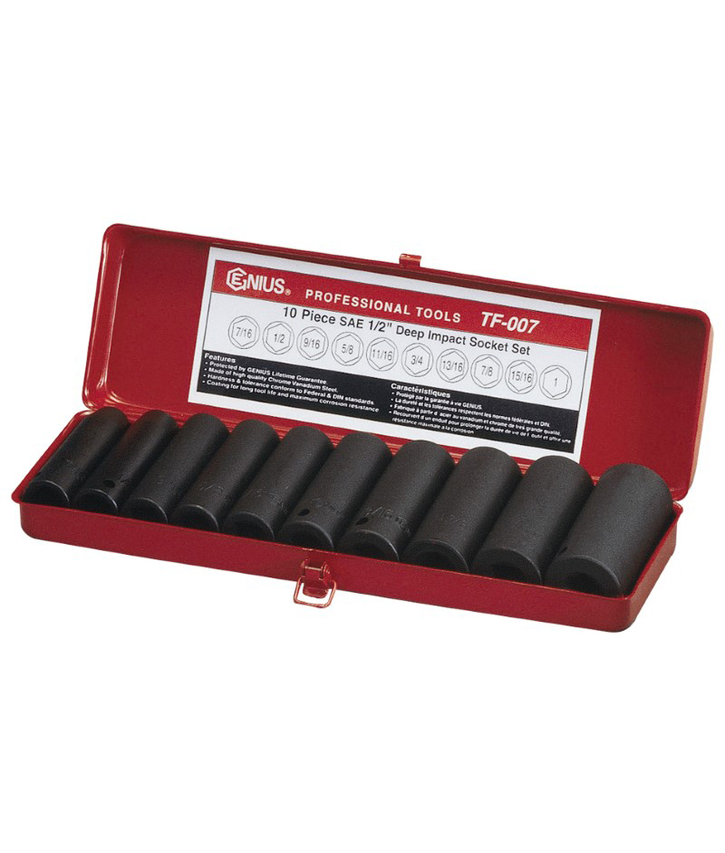 10 Piece 1/2″ Dr. SAE Deep Impact Socket Set Cr-V