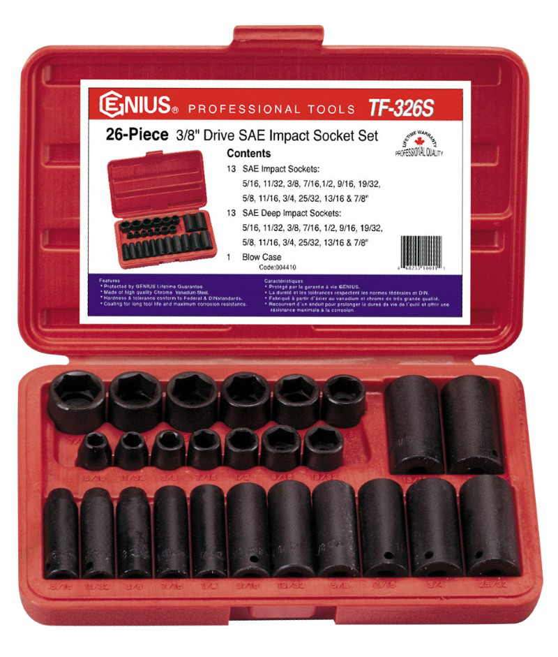 26 Piece 3/8″ Dr. SAE Deep Impact Socket Set Cr-V