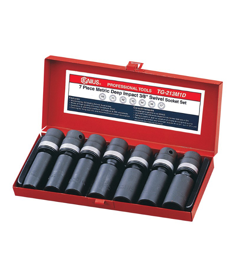 7 Piece 3/8″ Dr. Metric Deep Swivel Impact Socket Set Cr-V