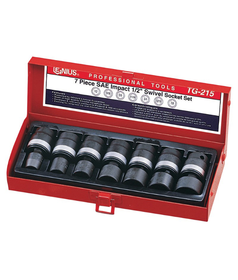 7 Piece 1/2″ Dr. SAE Swivel Impact Socket Set Cr-V